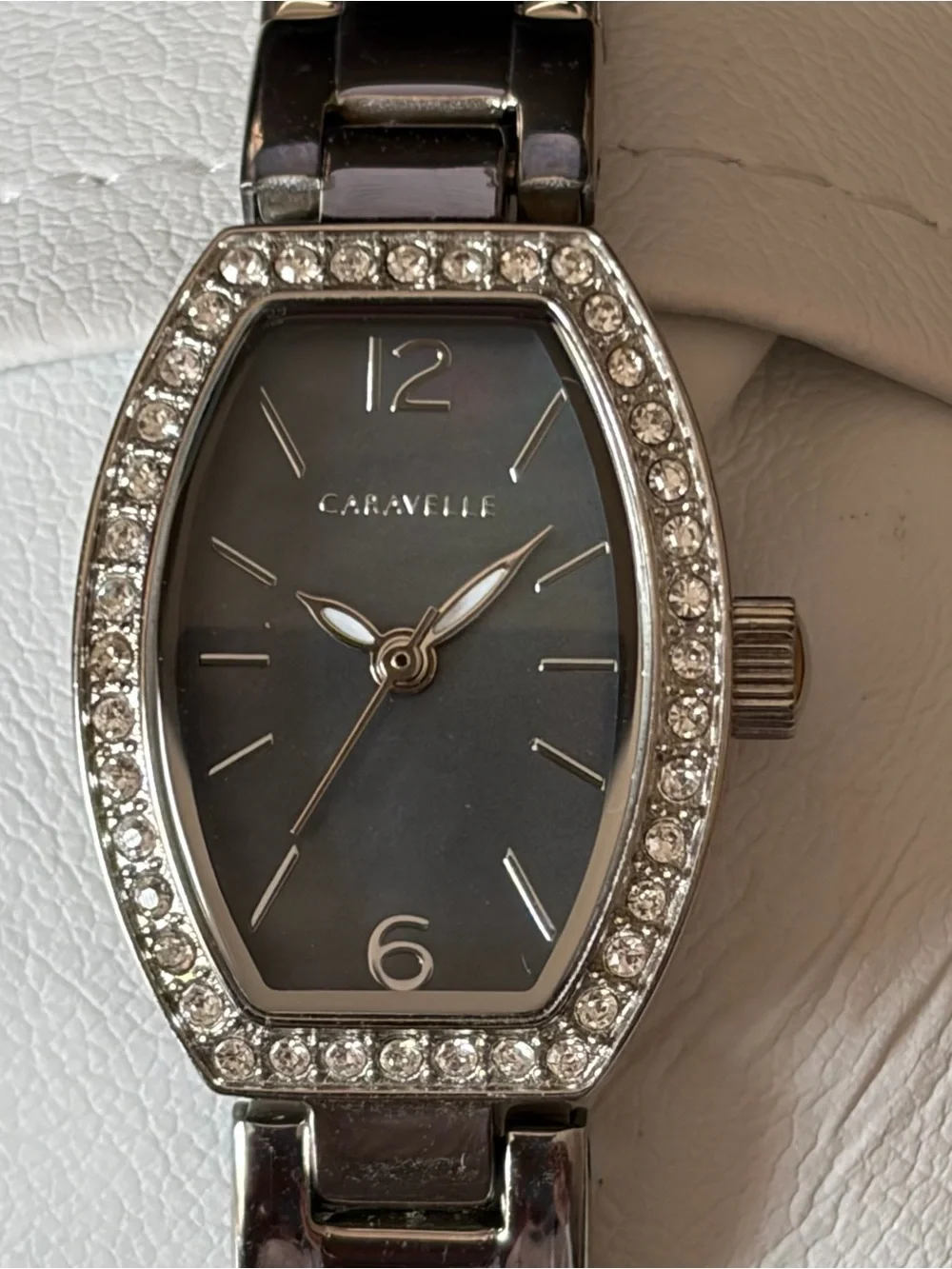 Caravelle by Bulova 43L204 Women’s Charcoal MOP Crystal Bezel Watch New Battery